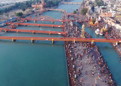 An aerial shot of people enjoying  at Kumbh Mela in Haridwar,India