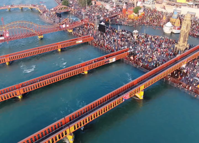 An aerial shot of people enjoying  at Kumbh Mela in Haridwar,India