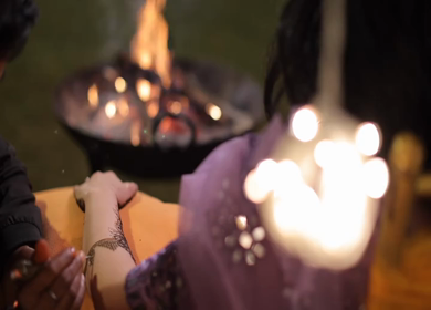 A Slow Motion Shot of Applying Mehndi on Bride's hand at her Indian Wedding in India