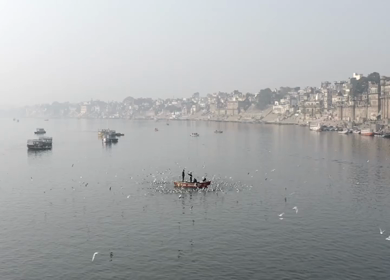 A slow motion shot of birds at Ganga Ghat at Varansi,Banaras, Uttar Pradesh,India