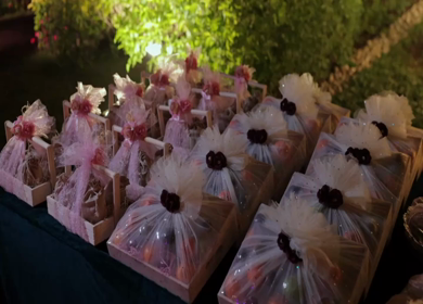 A Slow Motion Shot of Gifts and Hampers at an Indian Wedding Venue in India