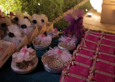 New Delhi - 5th February 2025: A Slow Motion Shot of Gifts and Hampers at an Indian Wedding Venue in India