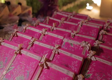 New Delhi - 5th February 2025: A Slow Motion Shot of Gifts and Hampers at an Indian Wedding Venue in India
