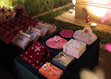 New Delhi - 5th February 2025: A Slow Motion Shot of Gifts and Hampers at an Indian Wedding Venue in India