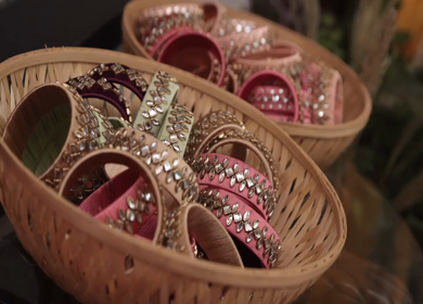 A Slow Motion Shot of Indian Bangles decorated at an Indian Wedding