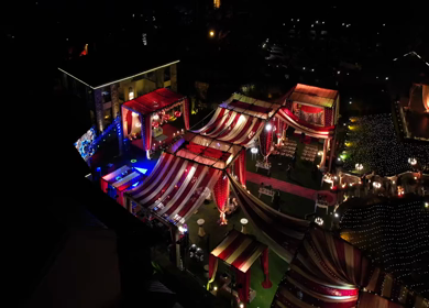 9th February, 2024 : An Aerial shot of an Indian Wedding Venue Decoration in India