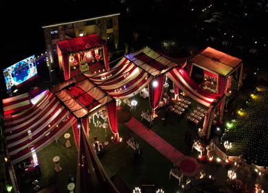 9th February, 2024 : An Aerial shot of an Indian Wedding Venue Decoration in India