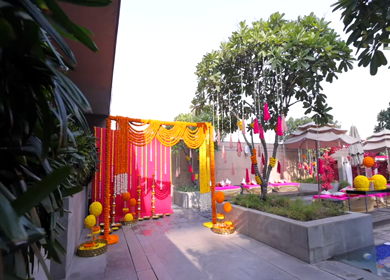 A Slow Motion Shot of an Indian Wedding Venue Decoration in India