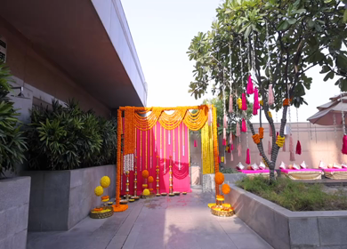 A Slow Motion Shot of an Indian Wedding Venue Decoration in India