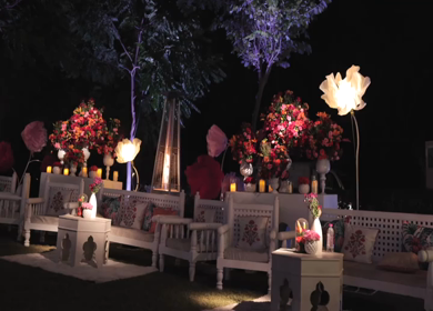 A Slow Motion Shot of an Indian Wedding Venue Decoration in India