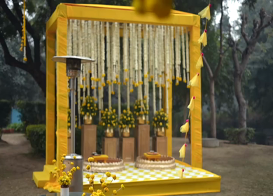 A Slow Motion Shot of an Indian Wedding Venue Decoration in India