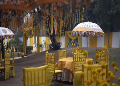 A Slow Motion Shot of an Indian Wedding Venue Decoration in India