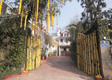 5th February 2025 : A Slow Motion Shot of an Indian Bungalow with Indian Wedding Decorations in India