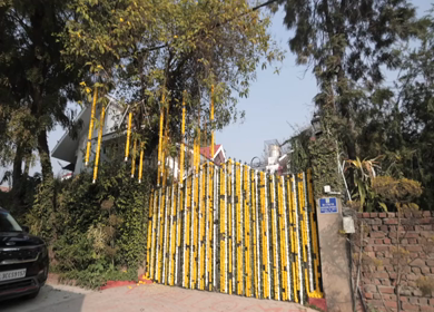 5th February 2025 : A Slow Motion Shot of an Indian Bungalow with Indian Wedding Decorations in India