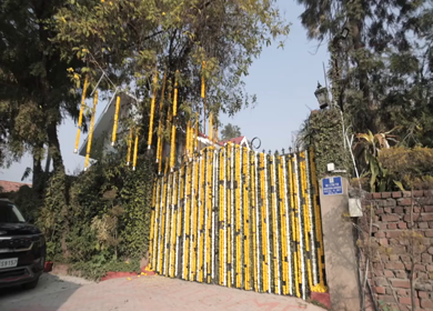 5th February 2025 : A Slow Motion Shot of an Indian Bungalow with Indian Wedding Decorations in India