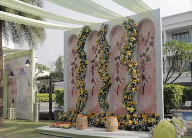 A Slow Motion Shot of an Indian Wedding Venue Decoration in India