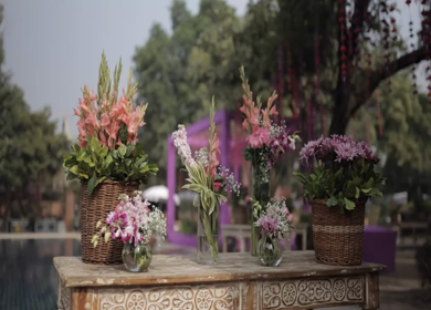 A Slow Motion Shot of an Indian Wedding Venue Decoration in India