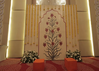 A Slow Motion Shot of an Indian Wedding Venue Decoration in India
