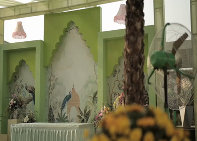 A Slow Motion Shot of an Indian Wedding Venue Decoration in India