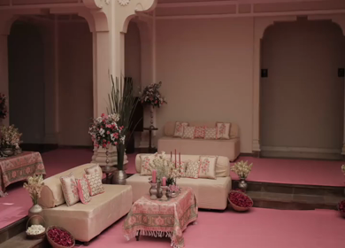 A Slow Motion Shot of an Indian Wedding Venue Decoration in India