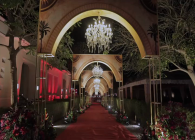 A Slow Motion Shot of an Indian Wedding Venue Decoration in India