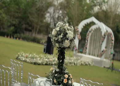 A Slow Motion Shot of an Indian Wedding Venue Decoration in India