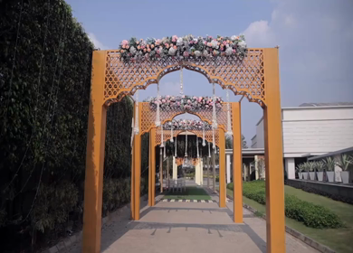 A Slow Motion Shot of an Indian Wedding Venue Decoration in India