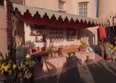 A Slow Motion Shot of an Indian Wedding Venue Decoration in India