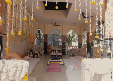 A Slow Motion Shot of an Indian Wedding Venue Decoration in India