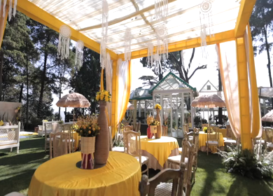 A Slow Motion Shot of an Indian Wedding Venue Decoration at Mussoorie,Uttarakhand in India
