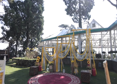 A Slow Motion Shot of an Indian Wedding Venue Decoration at Mussoorie,Uttarakhand in India