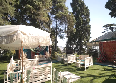A Slow Motion Shot of an Indian Wedding Venue Decoration at Mussoorie,Uttarakhand in India