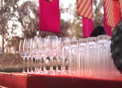 A slow motion shot of a bar at an Indian wedding in New Delhi, India