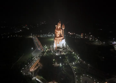 Aerial Drone Night View of Statue of Belief, the world’s tallest Shiva statue, Rajasthan, India