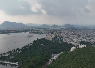 Aerial Drone Shot of City Palace, Udaipur, Rajasthan, India