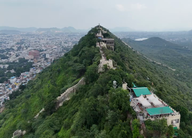 Aerial Drone View of Shri Manshapurna Karni Mata Temple, Udaipur, Rajasthan, India