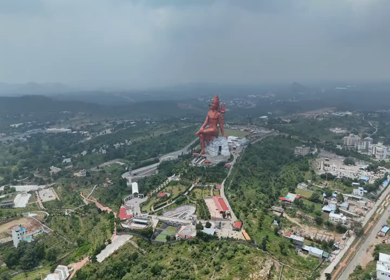 Aerial Drone View of Statue of Belief,  the world’s tallest Shiva statue, Rajasthan, India