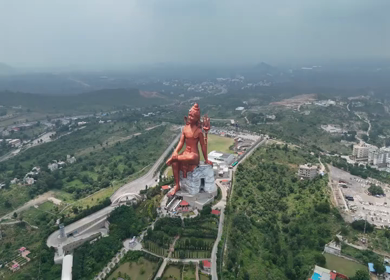 Aerial Drone View of Statue of Belief,  the world’s tallest Shiva statue, Rajasthan, India