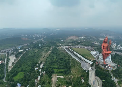 Aerial Drone View of Statue of Belief,  the world’s tallest Shiva statue, Rajasthan, India
