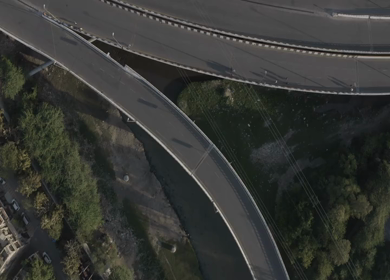 An aerial shot of Empty Road and People at New Delhi,India