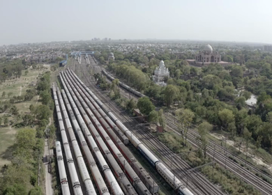 An aerial shot of the trains on standstill position during Covid-19 