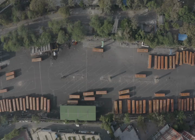 An aerial shot of Empty Roads of New Delhi during Covid-19 Lockdown, India