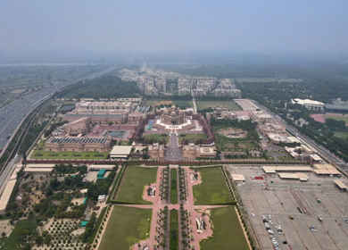 An Aerial Shot of Akshardham Temple at New Delhi in India