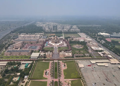An Aerial Shot of Akshardham Temple at New Delhi in India