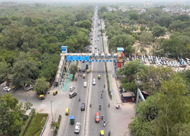 An Aerial Shot of Delhi BRTS Road at New Delhi,India 