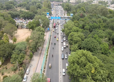 An Aerial Shot of Delhi BRTS Road at New Delhi,India 