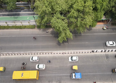 An Aerial Shot of Delhi BRTS Road at New Delhi,India 