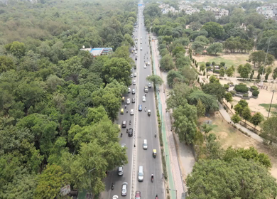 An Aerial Shot of Delhi BRTS Road at New Delhi,India 