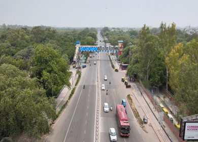 An Aerial Shot of Delhi BRTS Road at New Delhi,India 