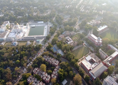 An Aerial Shot of Bangla Sahib Gurudwara at New Delhi, India